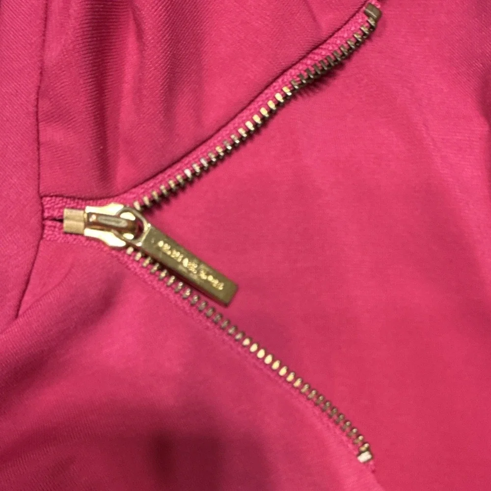 Michael Kors Pink Cowl Neck Zip Accent Knit Blouse XL Long Sleeve Stretch Top